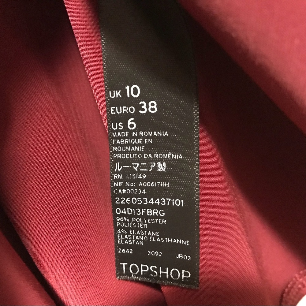 Topshop Burgundy Short Sleeve Blouse-Size 6 - Picture 4 of 6